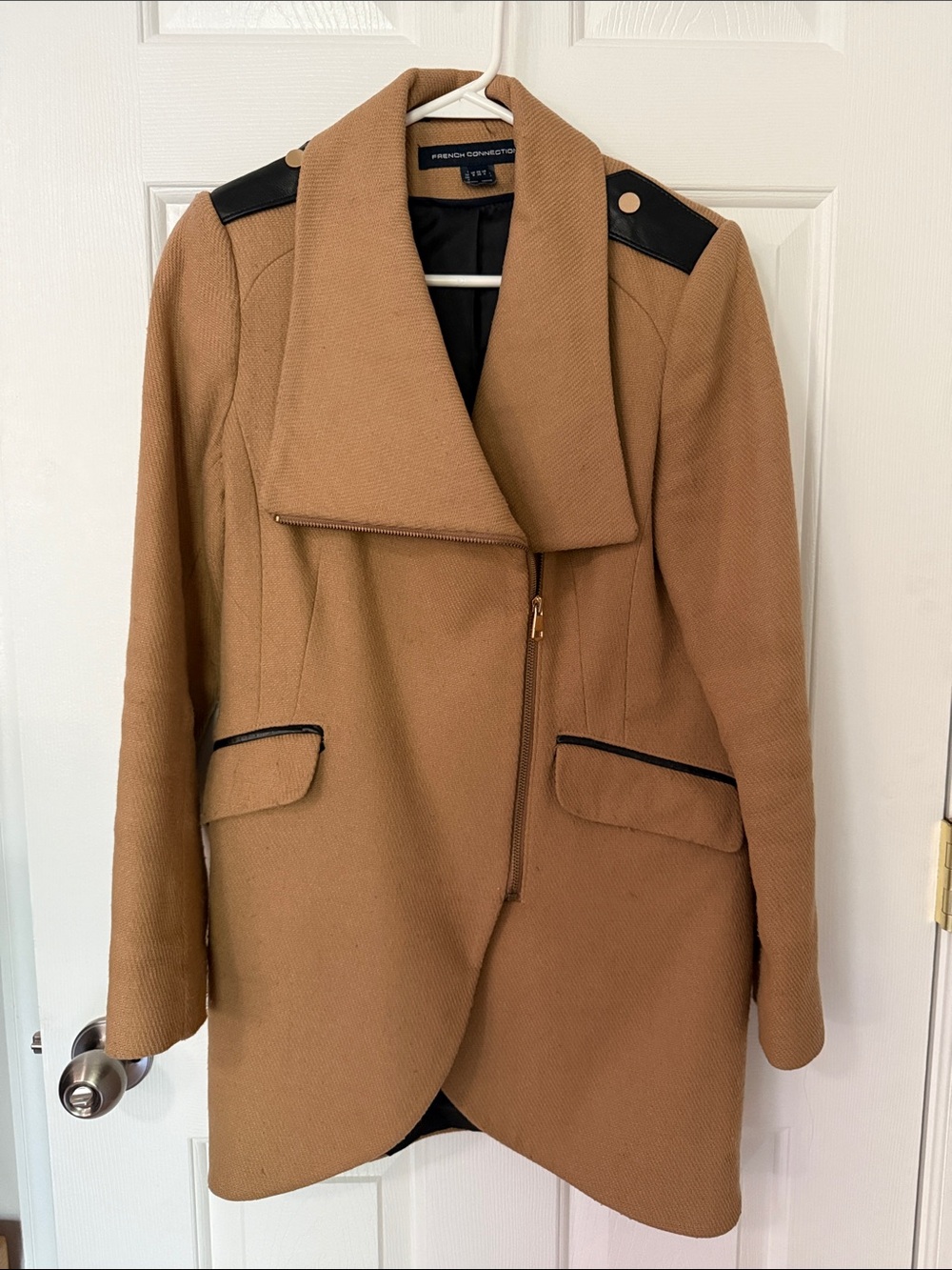 Women’s French Connection Camel Tulip Pea Coat w/ Black Trim US 4